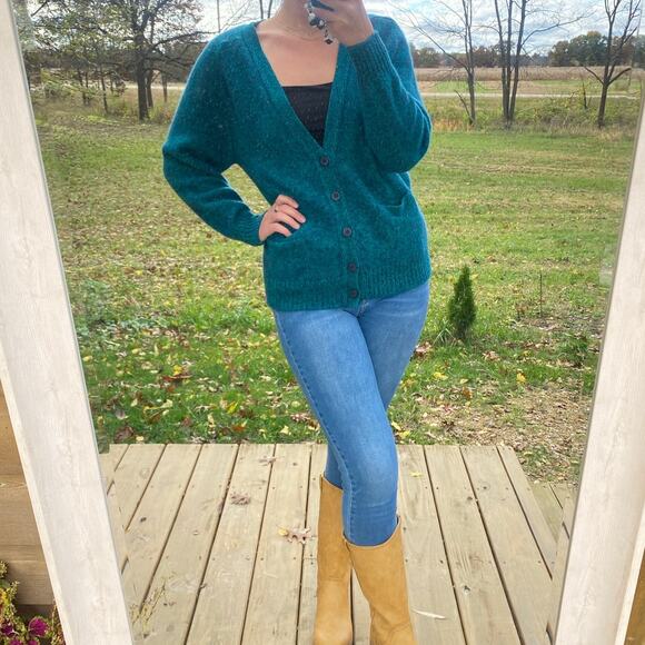 Gap 100% wool vintage blue V-neck cardigan sweater - Picture 2 of 5